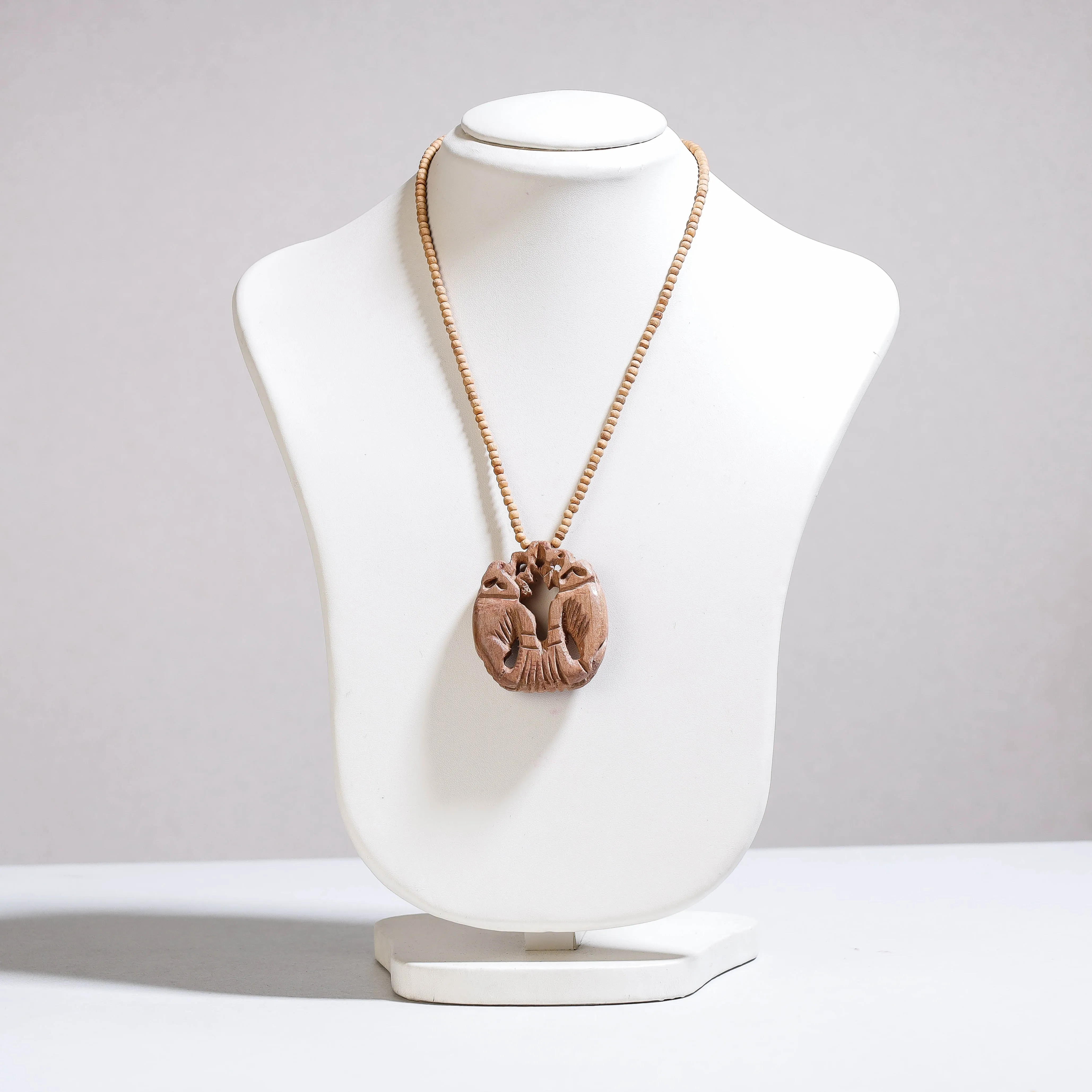 Fine Hand Carved Kadam Wooden Pendant Necklace